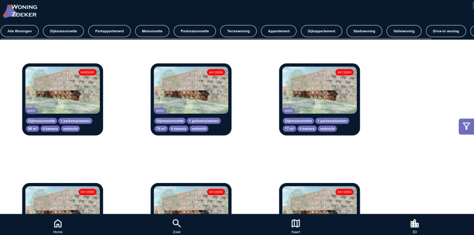 Screenshot van het React project